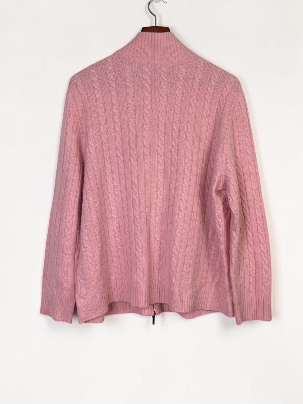 Lauren Ralph Lauren Cashmere Cable Knit Full Zip Sweater Cardigan Pink 3X FLAWS - Picture 2 of 10